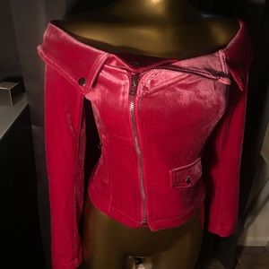Off the shoulder velvet jacket